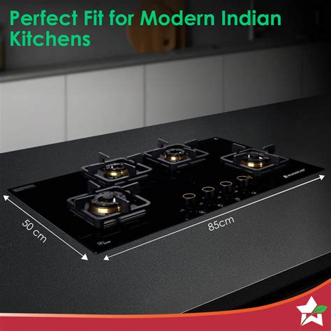 Venezia 4 Brass Burner Built-in Hob, 90cm x 52.5cm, LPG Gas Stove for ...