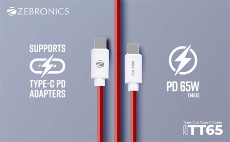 ZEBRONICS Tt65 Type C to Type C Cable, 65W PD, 1 Meter