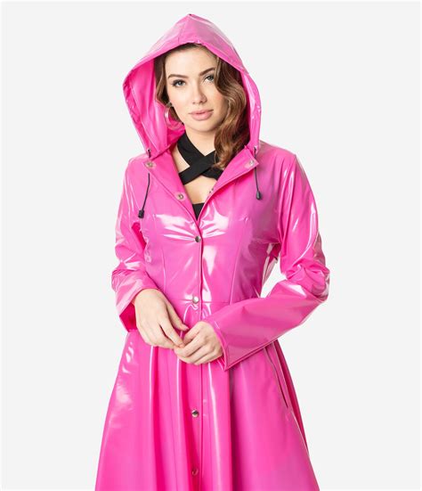 Plus Size Hot Pink Vinyl Long Sleeve Ruby Raincoat – Unique Vintage ...