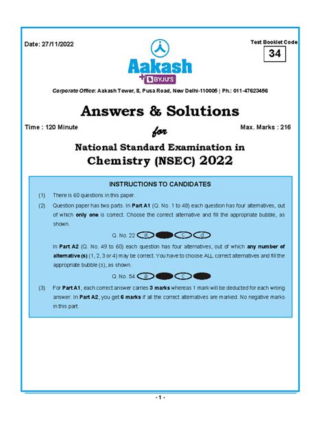 NSEC 2022-23 (Answers & Solutions) - Corporate Office: Aakash Tower, 8 ...