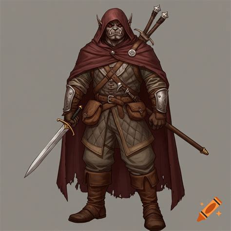 DnD 5e half-orc rogue with pale gray-green skin wearing a cloak on Craiyon