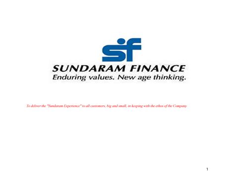 Internship Sundaram Finance - To deliver the "Sundaram Experience" to ...