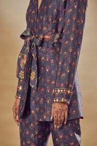 Buy Blue Dupion Silk Anchor Threads, Dori Work, Floral Print, Mirrors ...