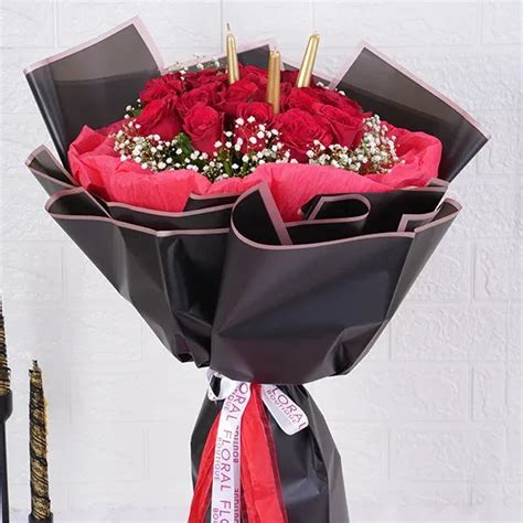 Velvet Romance Bouquet | Red Roses & Gypso