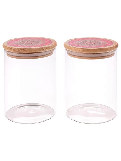 The Better Home UMAI Pack of 2 Borosilicate Jars with Printed Bamboo ...