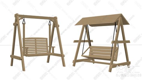现代风格木制秋千椅su模型