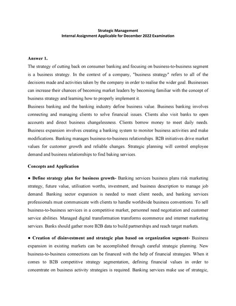Strategic Management - assignment - Strategic Management Internal ...