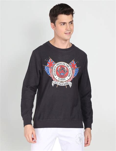 Men Dark Grey Crew Neck Graphic Print Cotton Sweatshirt – U.S. Polo ...