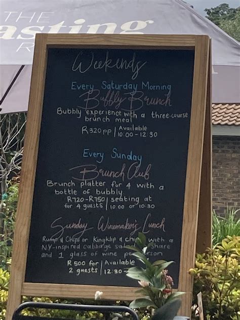 Menu at The Tasting Room restaurant, Pretoria