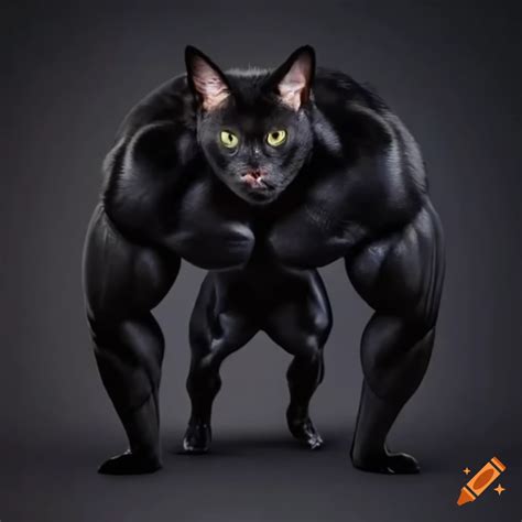 Muscular black cat flexing his arm muscles on Craiyon