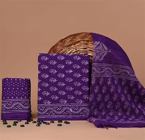 Elegant Purple and White Hand Block Printed Kota Doria Suit – New ...