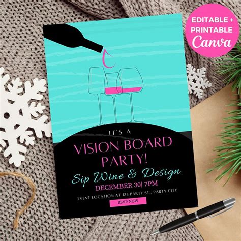 Vision Board Party Invitation Template Vision Board Template Vision Board Kit Vision Board Flyer ...