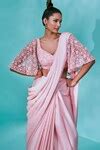 Buy Pink Satin, Georgette, Net, Silk Sequins, Beads, Love Potion Saree ...