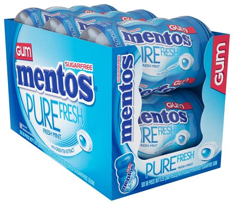 Mentos Pure Fresh Sugar-Free Chewing Gum with Xylitol, Fresh Mint, 50 ...
