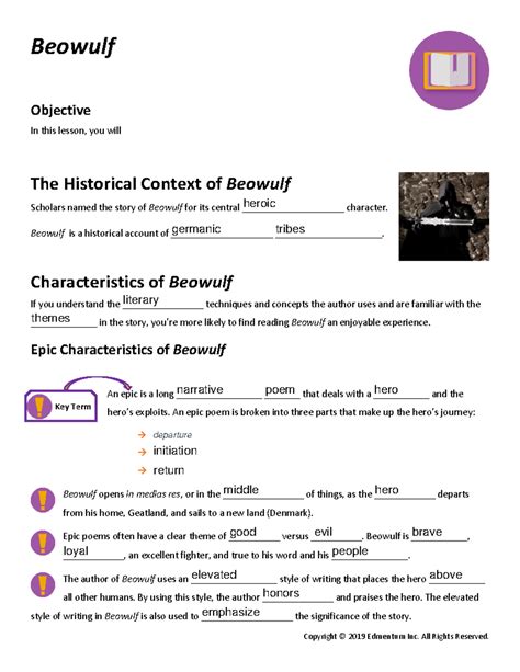 Beowulf Guided Notes - Beowulf Objective In this lesson, you will The ...