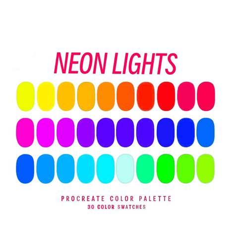 Neon Lights Procreate Color Palette | 30 Color Swatches | Bright ...