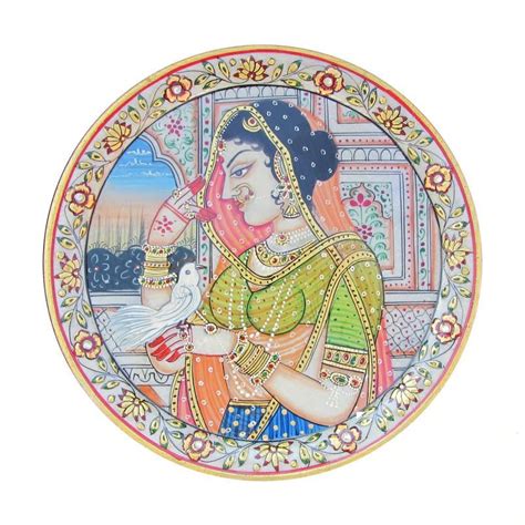 "Lady With Bird": Yellow Green Craft (9x9x5) by Ecraft India – ArtZolo.com