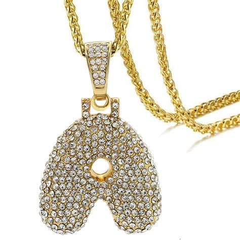 Hip Hop Iced Out Alphabet Initial Letter A 18K Gold Pendant Chain Wome ...