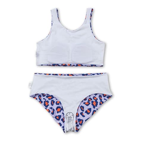 Sleeveless red blue leopard girls 4th of july swimsuit – Yawoo Garments