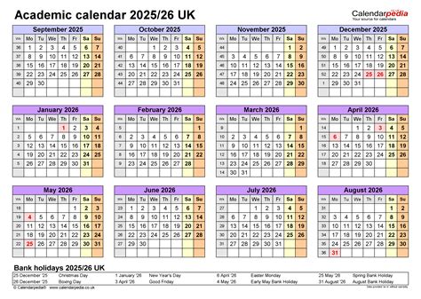 Academic calendars 2025/26 UK - free printable PDF templates