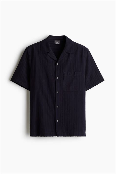 Regular Fit Textured-weave resort shirt - Navy blue - Men | H&M IN