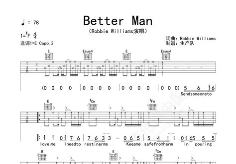 Better man 吉他谱 Robbie Williams 原版F♯/G♭调民谣弹唱谱 附音频-吉他谱中国