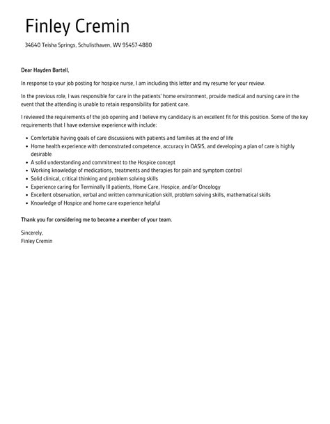 Hospice Nurse Cover Letter | Velvet Jobs