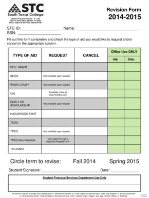 Fillable Online studentservices southtexascollege Revision Form 2014 ...