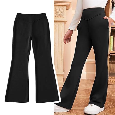 Girl Uniform Pants Skinny Fit Kids Dress Pants with Pockets Flare Leg ...