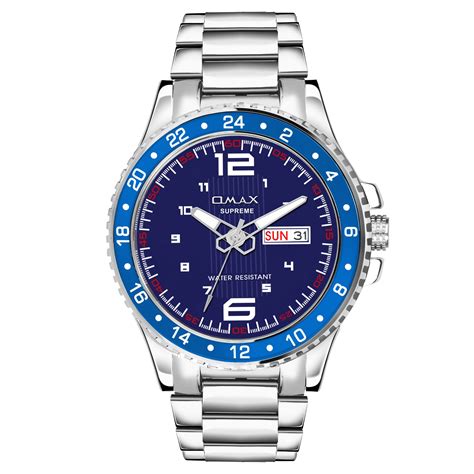 Buy OMAX Day and Date Supreme Analog Blue Dial and Silver Stainless ...