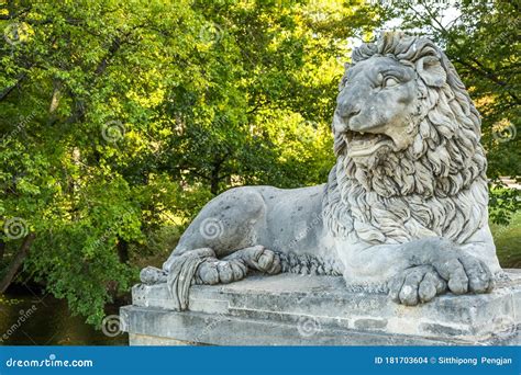 View of Lion Statute at Laxenburg Castles Park in the Evening, the ...