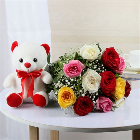 Buy Mixed Roses N Teddy Bear Online at Best Price | Od