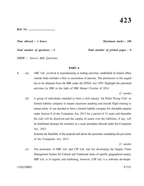 423 - pyq - 1/2022/SBEC P.T. Roll No ...