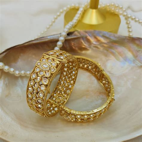 Gold Moissanite Polaki Bangles – Adaa