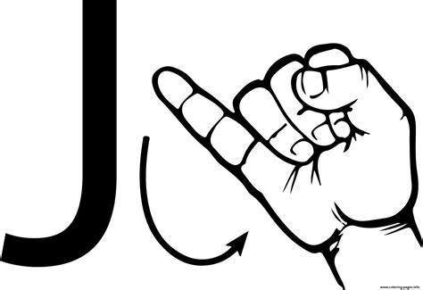 Asl Sign Language Letter J Coloring page Printable