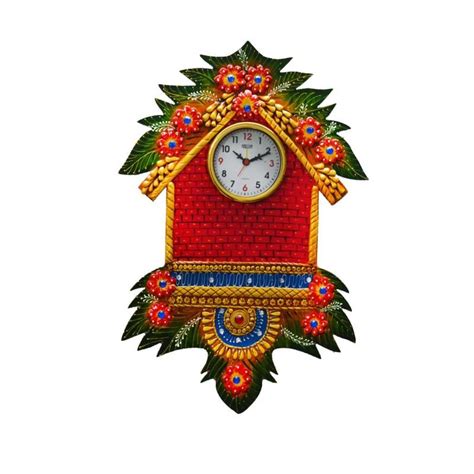 "Papier Mache Wall Clock Hut Design": Orange Red Craft by E Craft ...