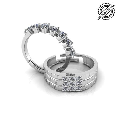 Pure 925 Silver Cut Diamond Studded Ring For Couples – misshighness