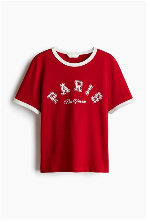 Text-motif T-shirt - Red/Paris - Ladies | H&M IN