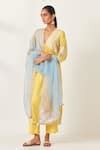 Buy Yellow , Organza Sequins, Applique Stripe Aari Work Anarkali Pant ...