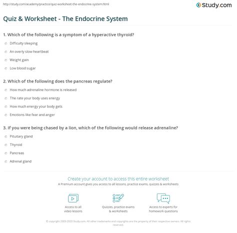 Quiz & Worksheet - The Endocrine System | Study.com