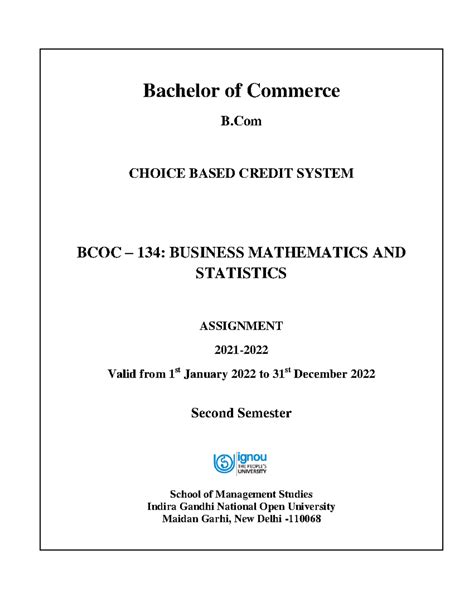 BCOC- 134 Business Mathmatics E - Bachelor of Commerce B CHOICE BASED ...