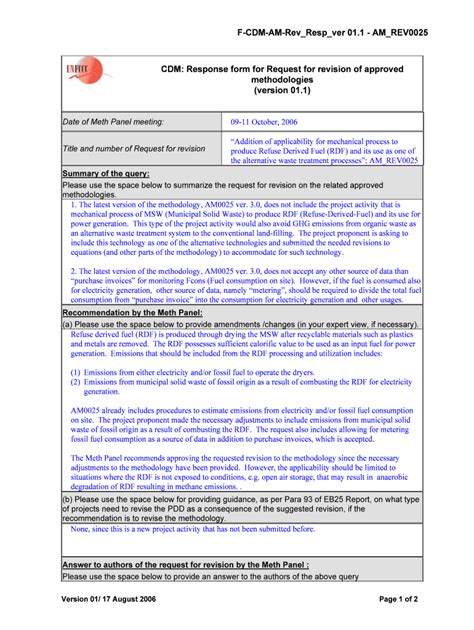 Fillable Online cdm unfccc F-CDM-AM-Rev Resp ver 01.1 - AM REV0025 CDM ...