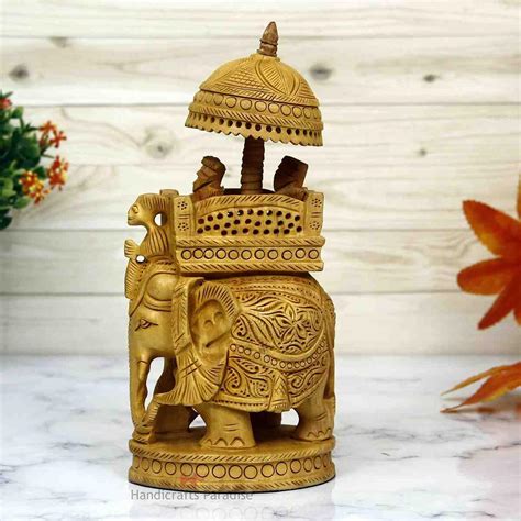 Buy Handicrafts Paradise Wooden Hand Carved Ambari Elephant Hoda ...