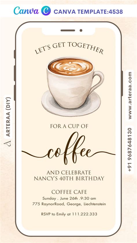 Customizable Coffee Birthday Invitation – Canva Link Included A37 – Arteraa