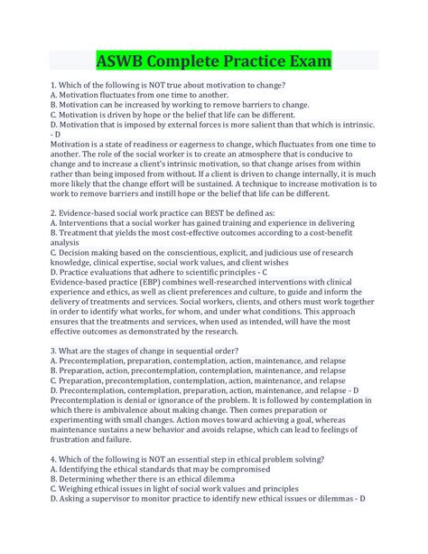 ASWB Complete Practice Exam Questions And Answers With Complete ...