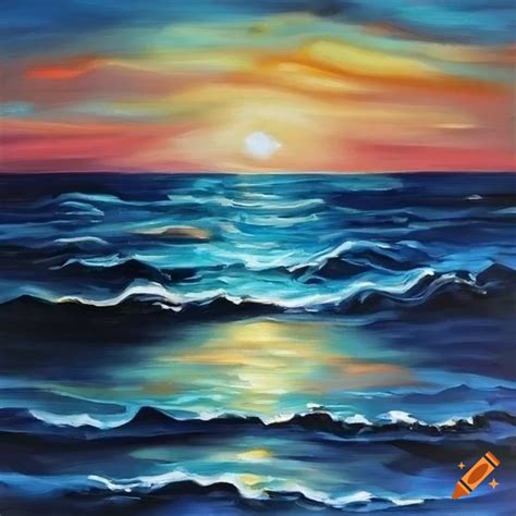 Oil painting of the ocean on Craiyon