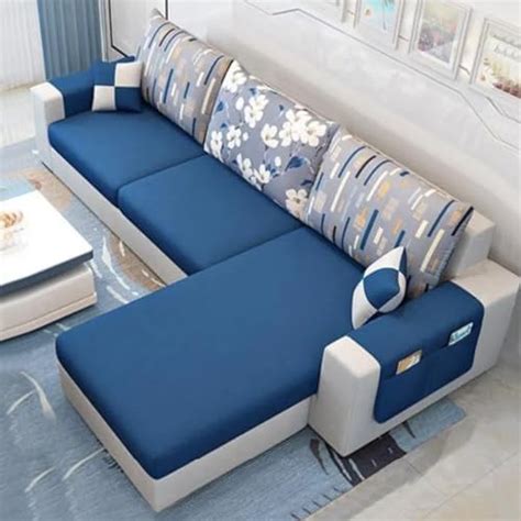 CasaStyle 4 Seater Adona RHS Fabric L Shape Sofa Set (Dark Blue- Light ...