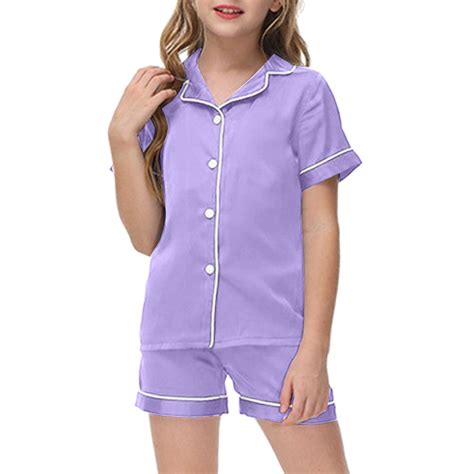 Teen Satin Pajamas For Girls Solid Printed Button Down Sleepwear With ...