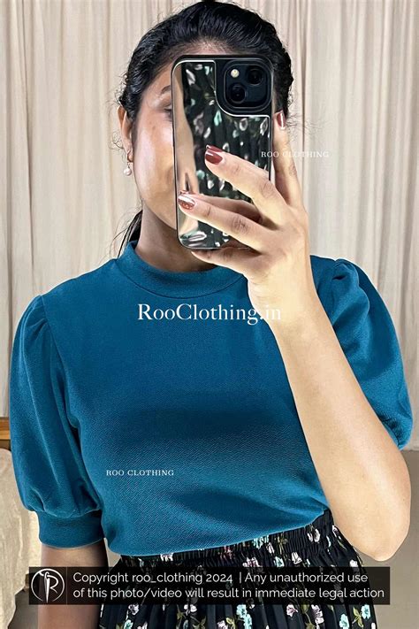 Teal Blue Crew Neck Puff Sleeves Top Only – ROO CLOTHING