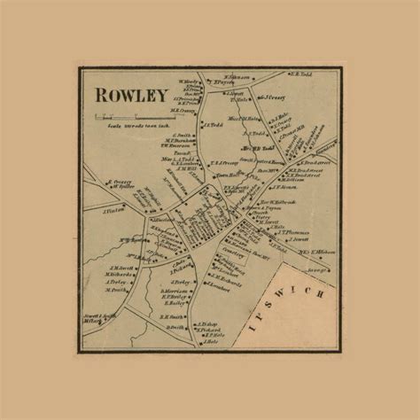 Rowley Village Massachusetts 1856 Old Town Map With Homeowner Names ...